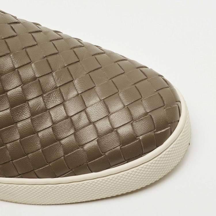 Pre Owned Bottega Veneta Dark Green Intrecciato Leather Dodger Slip on Sneakers Size 37