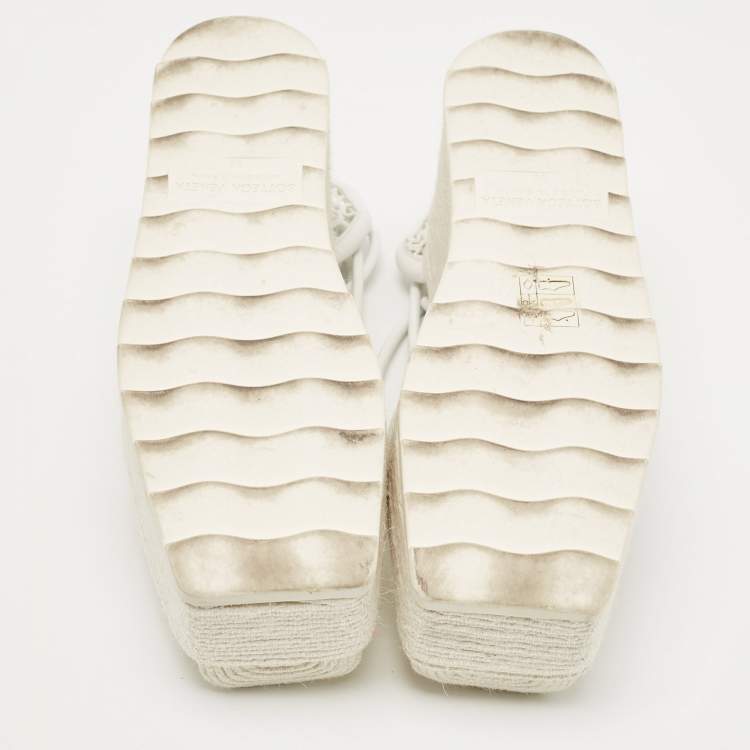 Pre Owned Bottega Veneta White Mesh and Leather Wedge Espadrilles Size 38