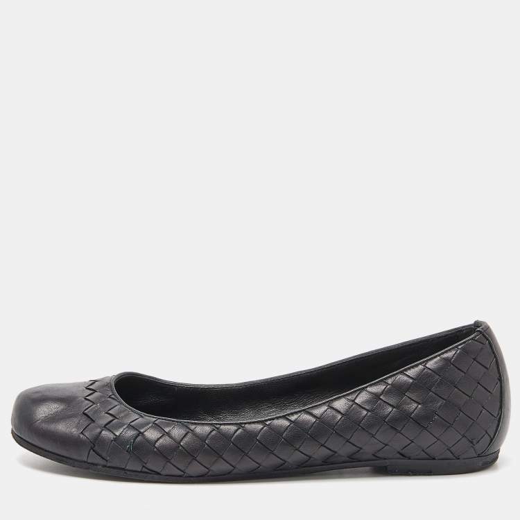 مملوكة مسبقًا Bottega Veneta Black Intrecciato Leather Ballet Flats Size 38.5