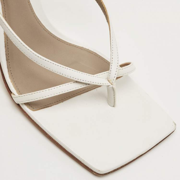 Pre Owned Bottega Veneta White Leather Ankle Strap Sandals Size 38.5
