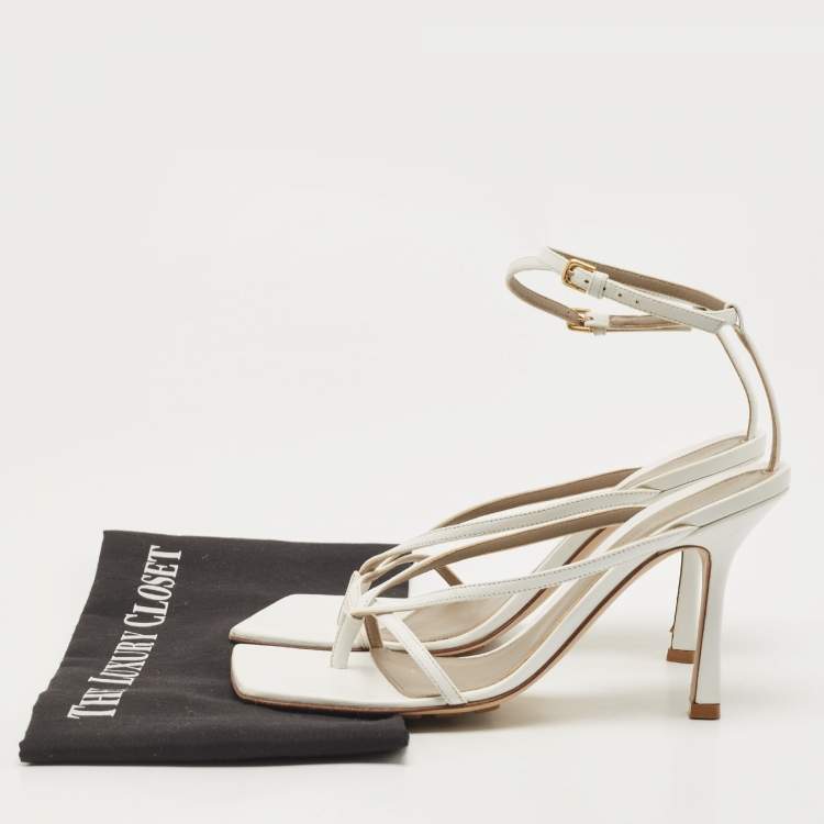 Pre Owned Bottega Veneta White Leather Ankle Strap Sandals Size 38.5