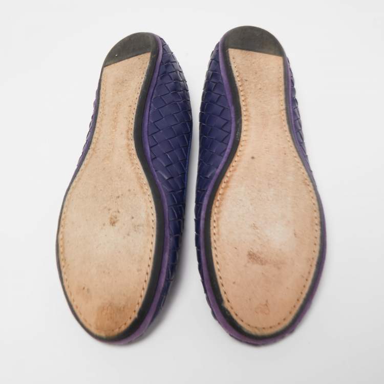 Pre Owned Bottega Veneta Navy Blue Intrecciato Leather Smoking Slippers Size 37