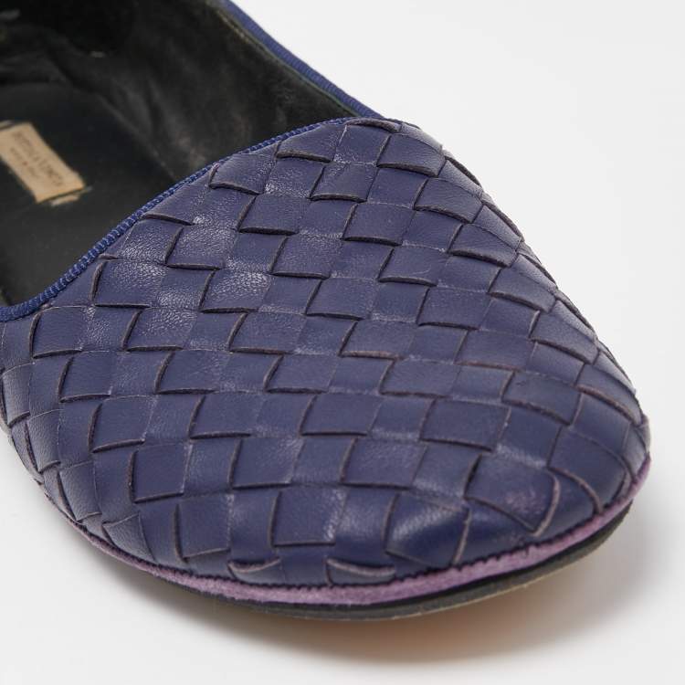 Pre Owned Bottega Veneta Navy Blue Intrecciato Leather Smoking Slippers Size 37