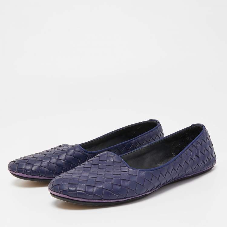 Pre Owned Bottega Veneta Navy Blue Intrecciato Leather Smoking Slippers Size 37