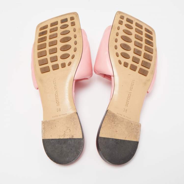 Pre Owned Bottega Veneta Pink Quilted Leather Lido Flat Slides Size 38