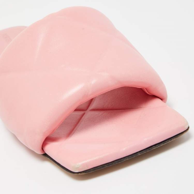 Pre Owned Bottega Veneta Pink Quilted Leather Lido Flat Slides Size 38