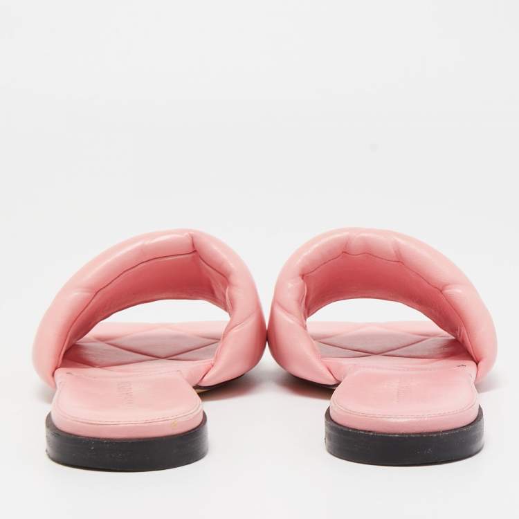 Pre Owned Bottega Veneta Pink Quilted Leather Lido Flat Slides Size 38
