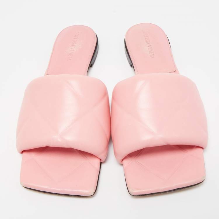 Pre Owned Bottega Veneta Pink Quilted Leather Lido Flat Slides Size 38