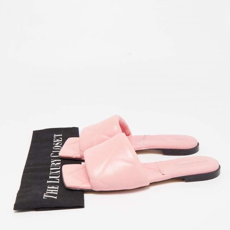 Pre Owned Bottega Veneta Pink Quilted Leather Lido Flat Slides Size 38
