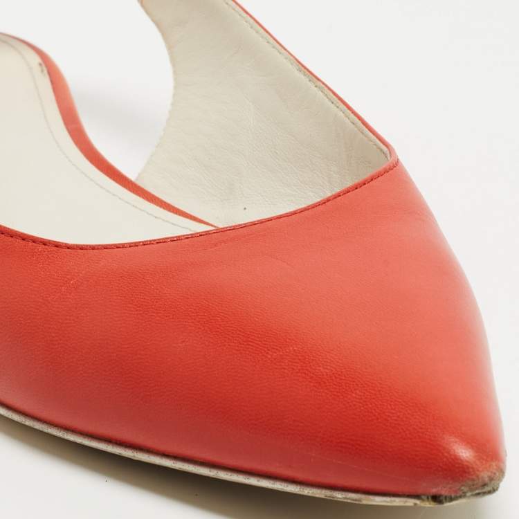 Pre Owned Bottega Veneta Orange Leather Slingback Flat Sandals Size 41