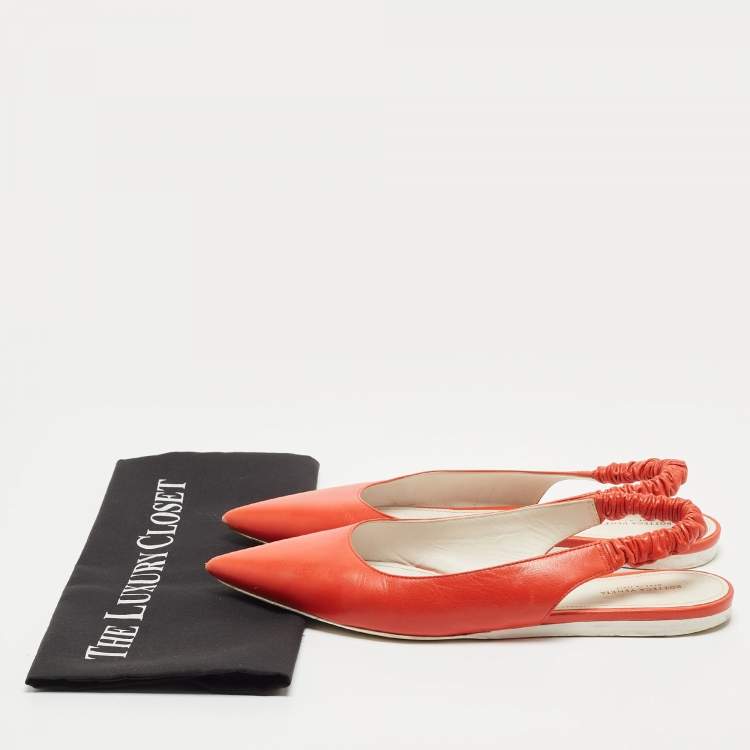 Pre Owned Bottega Veneta Orange Leather Slingback Flat Sandals Size 41