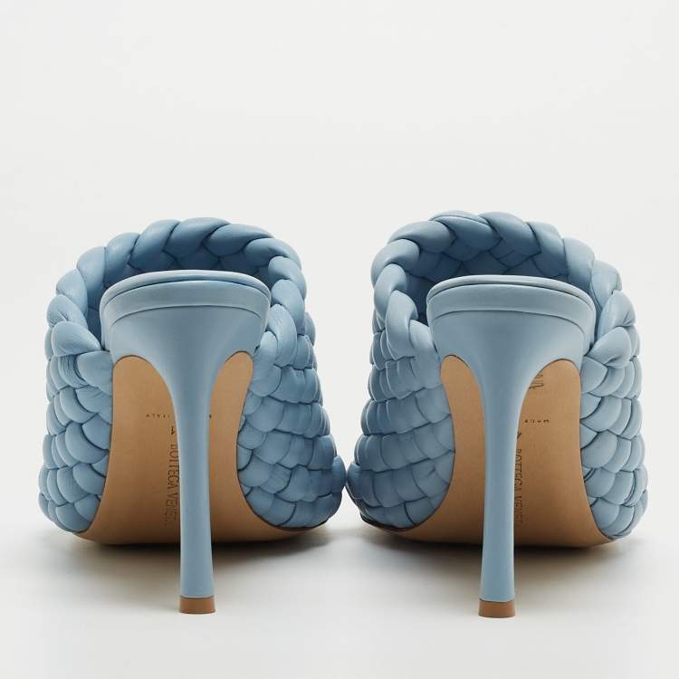 Pre Owned Bottega Veneta Blue Woven Leather Mules Size 41