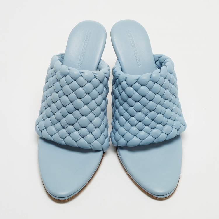 Pre Owned Bottega Veneta Blue Woven Leather Mules Size 41