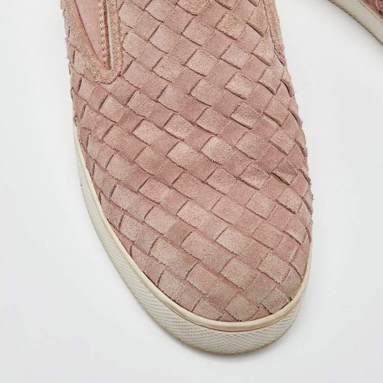 Pre Owned Bottega Veneta Pink Intrecciato Suede Dodger Slip On Sneakers Size 38.5