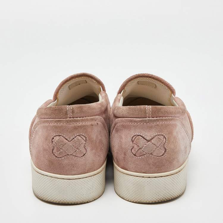 Pre Owned Bottega Veneta Pink Intrecciato Suede Dodger Slip On Sneakers Size 38.5