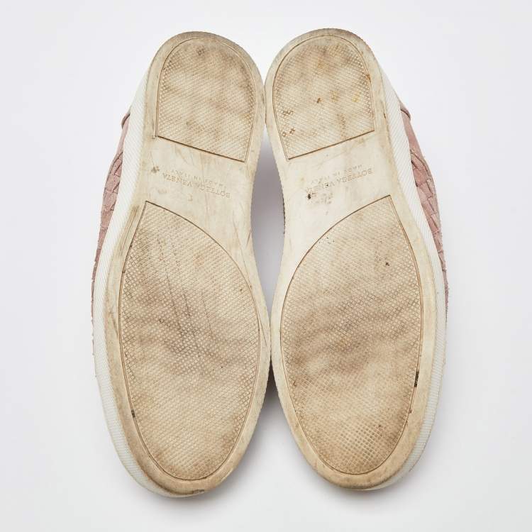 Pre Owned Bottega Veneta Pink Intrecciato Suede Dodger Slip On Sneakers Size 38.5