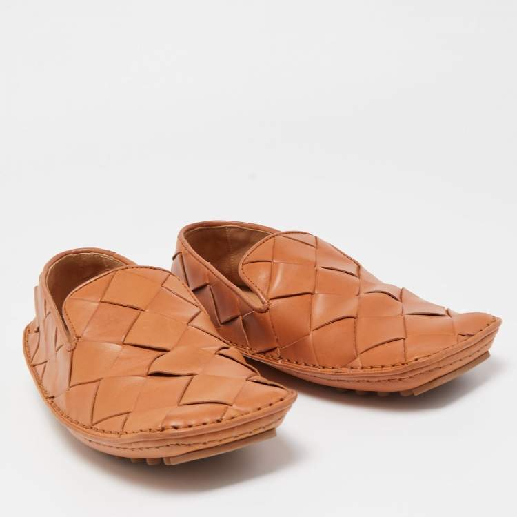 Pre Owned Bottega Veneta Tan Intrecciato Leather Douglas Loafers Size 37