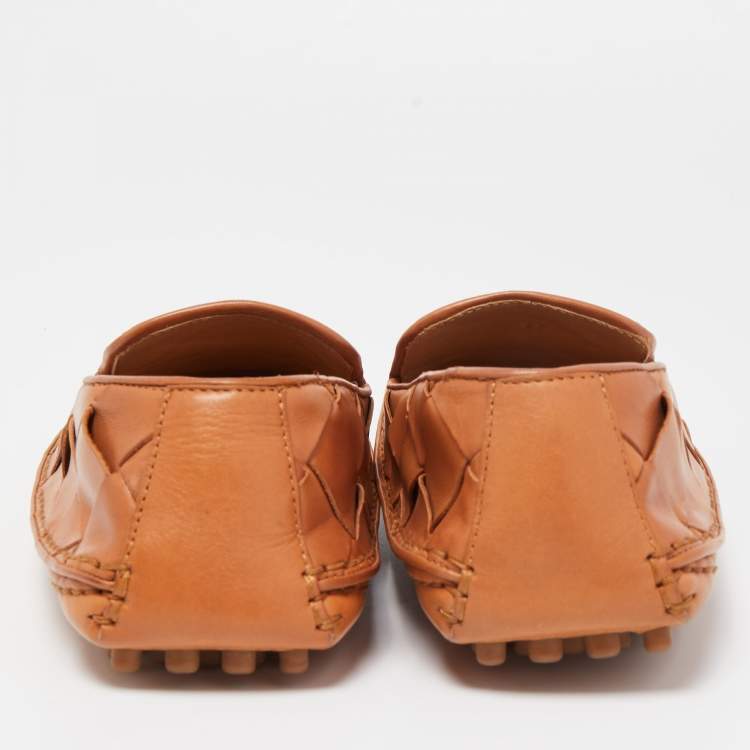 Pre Owned Bottega Veneta Tan Intrecciato Leather Douglas Loafers Size 37