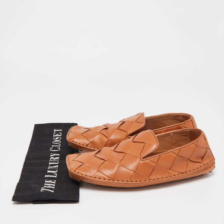 Pre Owned Bottega Veneta Tan Intrecciato Leather Douglas Loafers Size 37