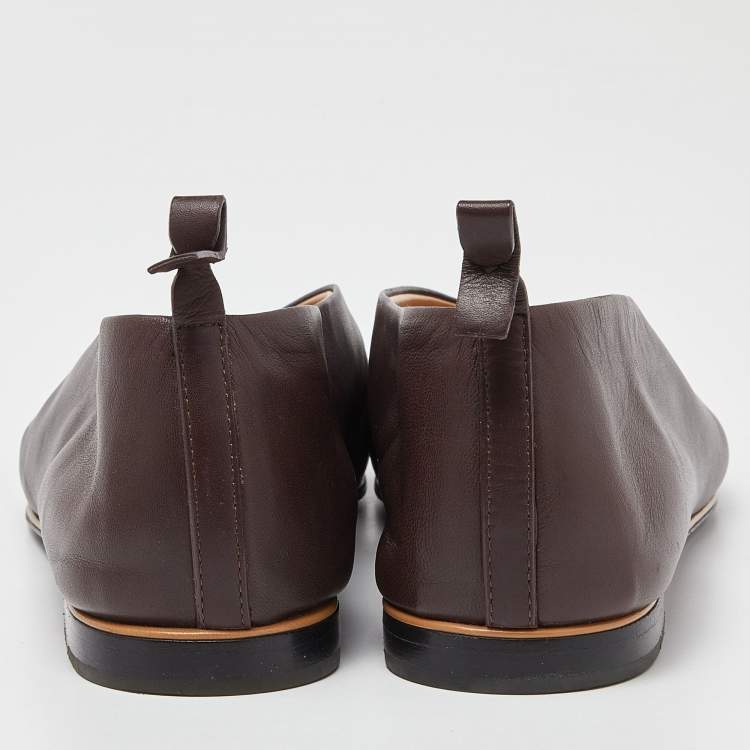 Pre Owned Bottega Veneta Brown Leather Almond Toe Ballet Flats Size 40