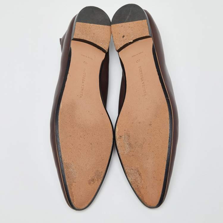 Pre Owned Bottega Veneta Brown Leather Almond Toe Ballet Flats Size 40