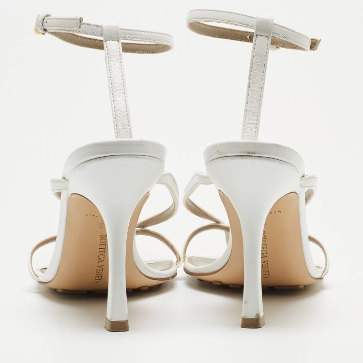Pre Owned Bottega Veneta White Leather Stretch Ankle Strap Sandals Size 38