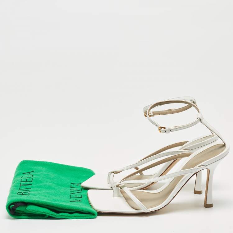 Pre Owned Bottega Veneta White Leather Stretch Ankle Strap Sandals Size 38