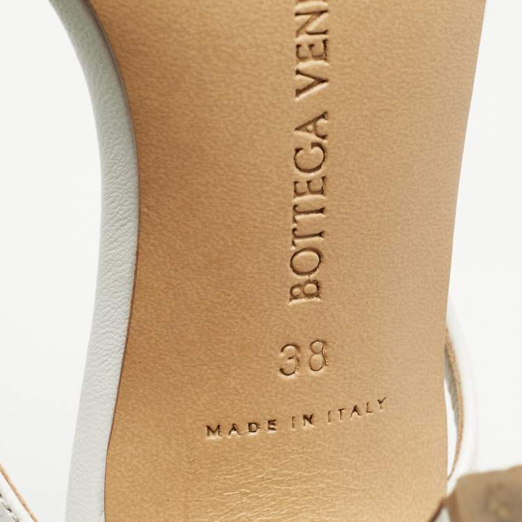 Pre Owned Bottega Veneta White Leather Stretch Ankle Strap Sandals Size 38