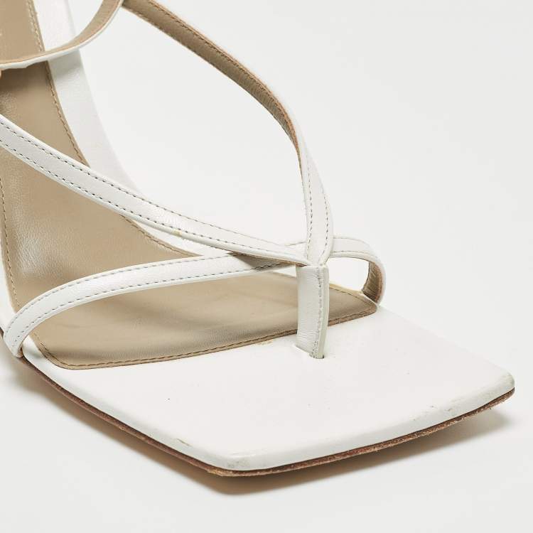 Pre Owned Bottega Veneta White Leather Stretch Ankle Strap Sandals Size 38
