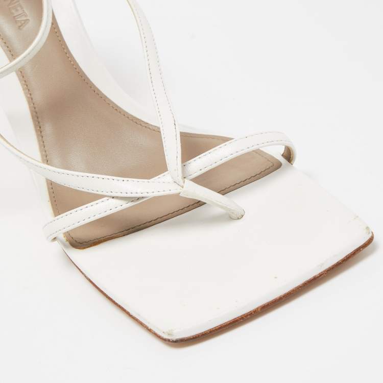 Pre Owned Bottega Veneta White Leather Stretch Ankle Strap Sandals Size 38