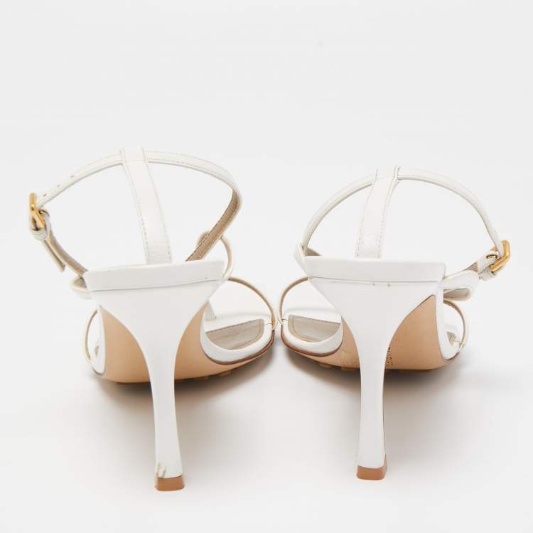 Pre Owned Bottega Veneta White Leather Stretch Ankle Strap Sandals Size 38