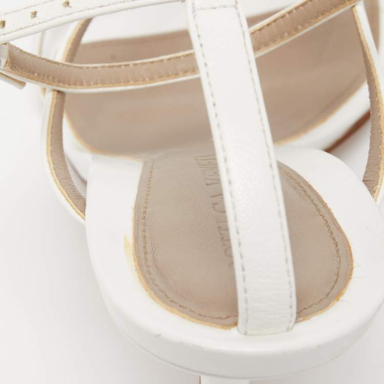 Pre Owned Bottega Veneta White Leather Stretch Ankle Strap Sandals Size 38