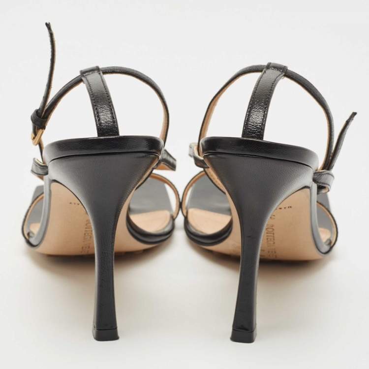 Pre Owned Bottega Veneta Black Leather Stretch Square Ankle Strap Sandals Size 38