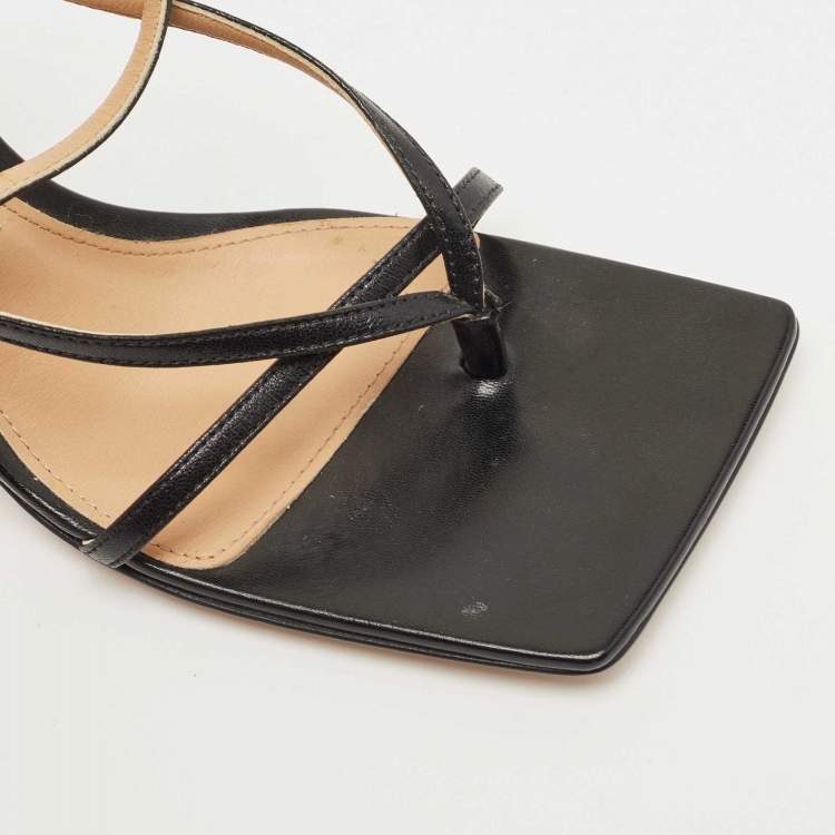 Pre Owned Bottega Veneta Black Leather Stretch Square Ankle Strap Sandals Size 38