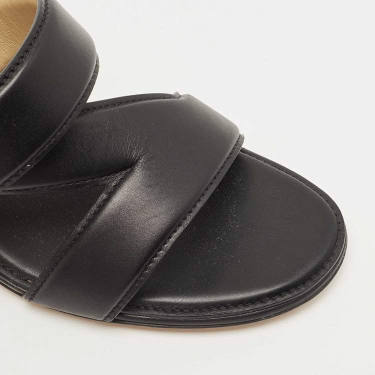 Pre Owned Bottega Veneta Black Leather Block Heel Slide Sandals Size 39