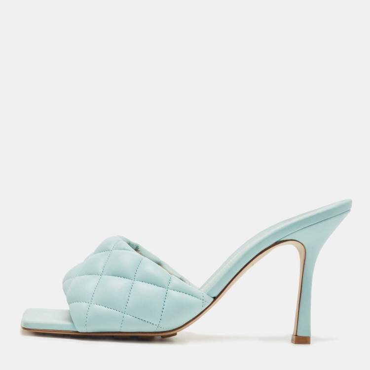 Pre Owned Bottega Veneta Blue Quilted Leather Lido Slide Sandals Size 40
