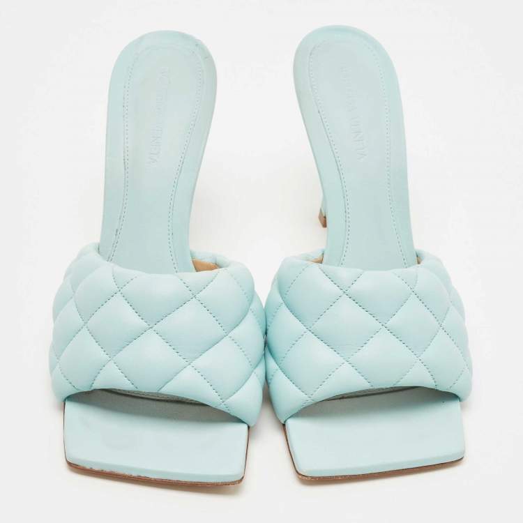 Pre Owned Bottega Veneta Blue Quilted Leather Lido Slide Sandals Size 40