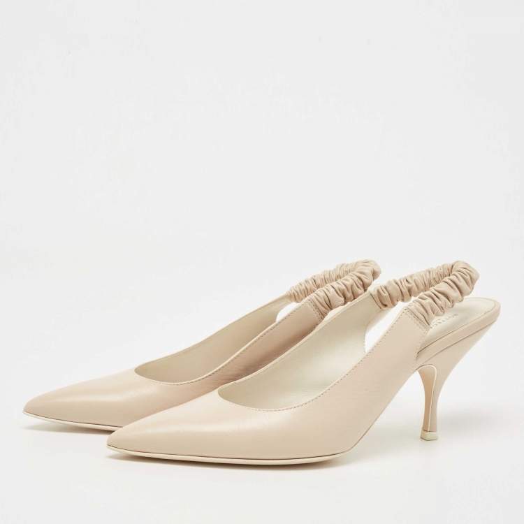 Pre Owned Bottega Veneta Cream Leather Slingback Pumps Size 37.5