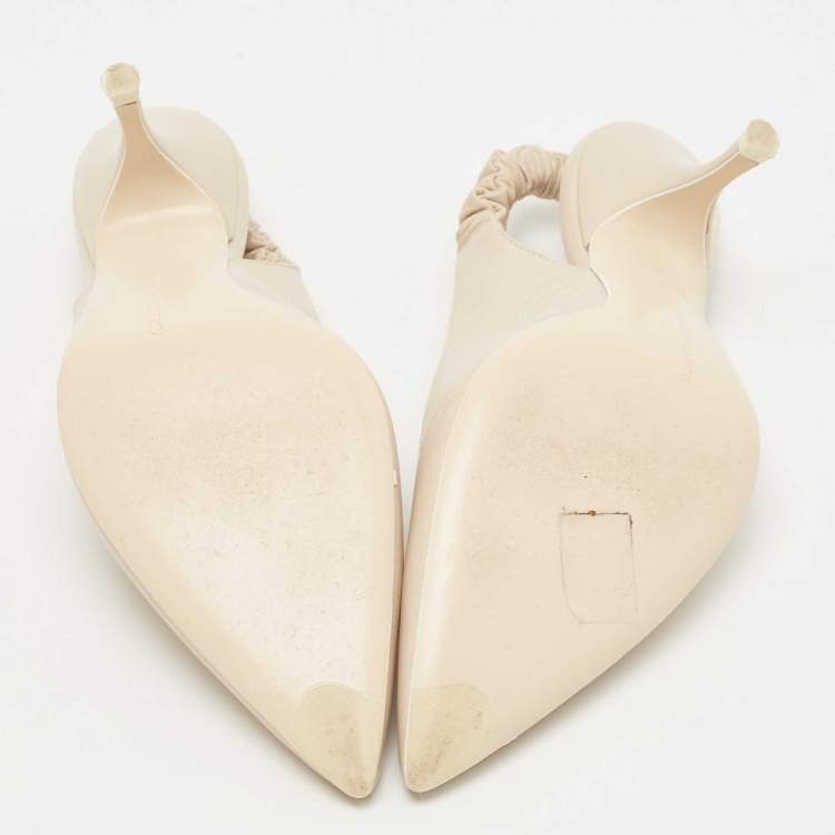 Pre Owned Bottega Veneta Cream Leather Slingback Pumps Size 37.5