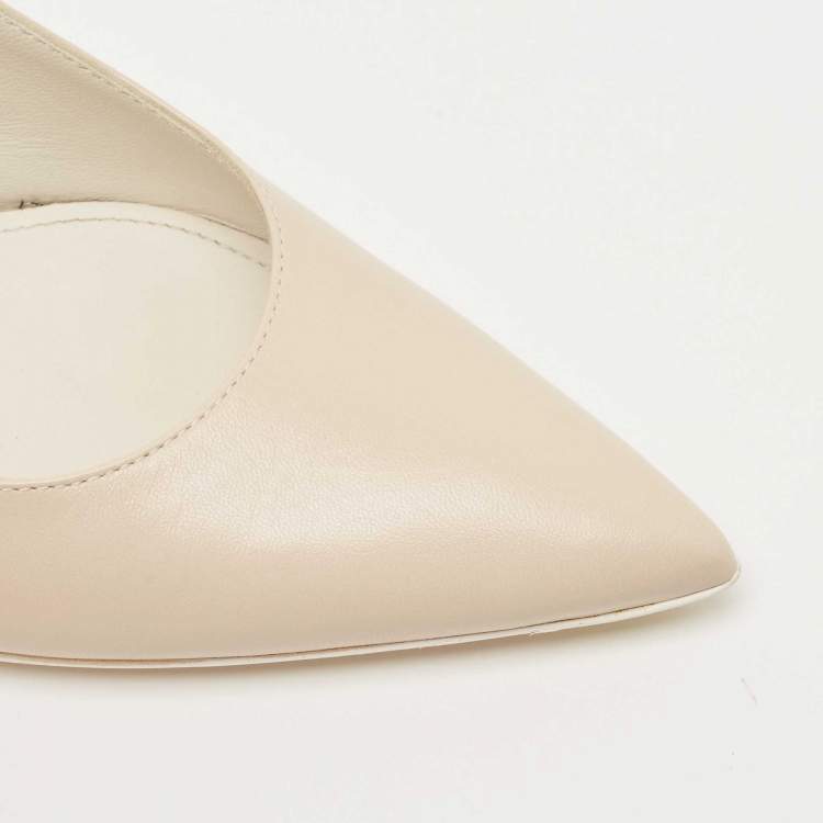 Pre Owned Bottega Veneta Cream Leather Slingback Pumps Size 37.5
