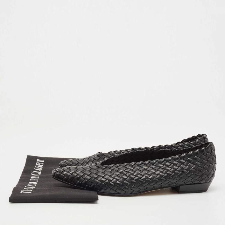 Pre Owned Bottega Veneta Black Leather Intrecciato Loafers Size 41  