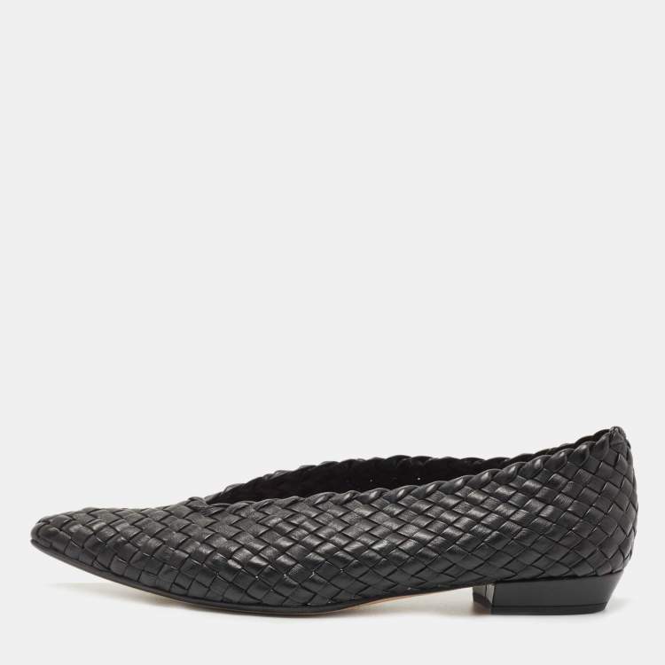 Pre Owned Bottega Veneta Black Leather Intrecciato Loafers Size 41  