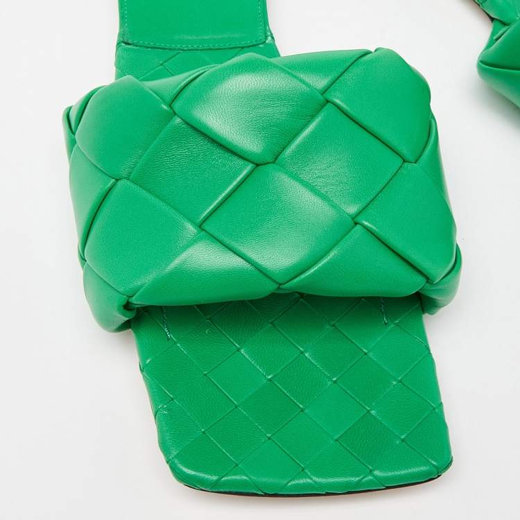 Pre Owned Bottega Veneta Green Intrecciato Leather Lido Slide Flats Size 42