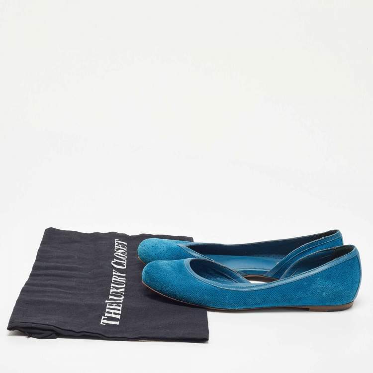 Pre Owned Bottega Veneta Blue Suede and Leather Ballet Flats Size 36.5