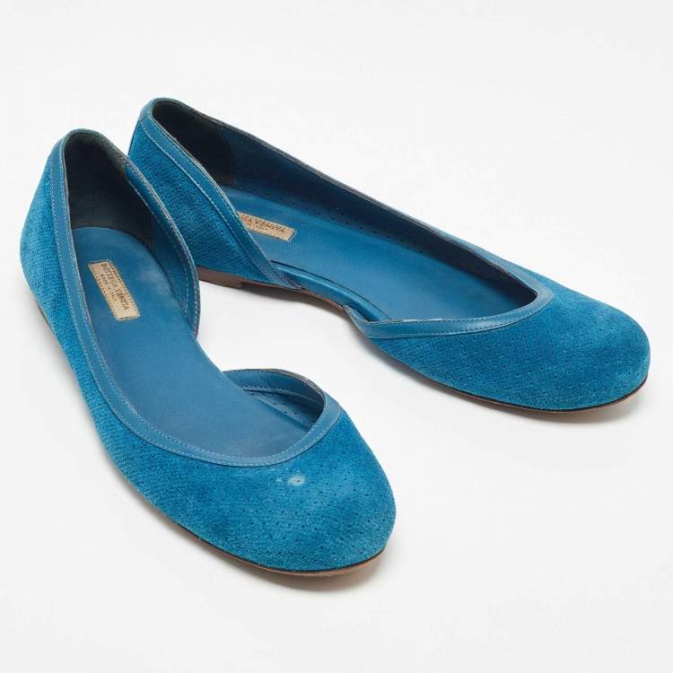 Pre Owned Bottega Veneta Blue Suede and Leather Ballet Flats Size 36.5