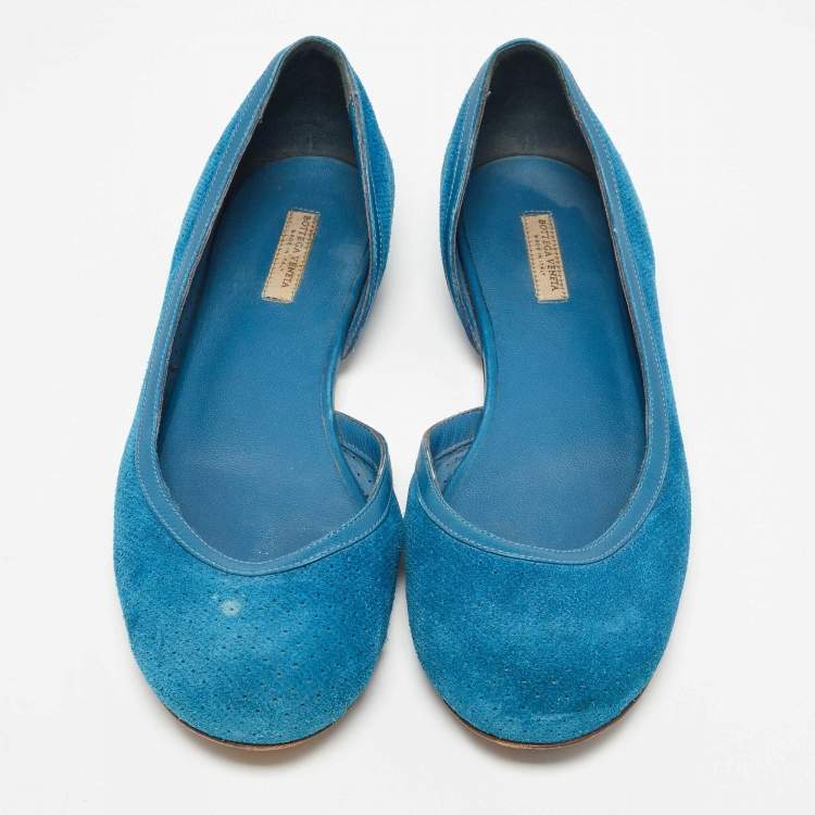Pre Owned Bottega Veneta Blue Suede and Leather Ballet Flats Size 36.5