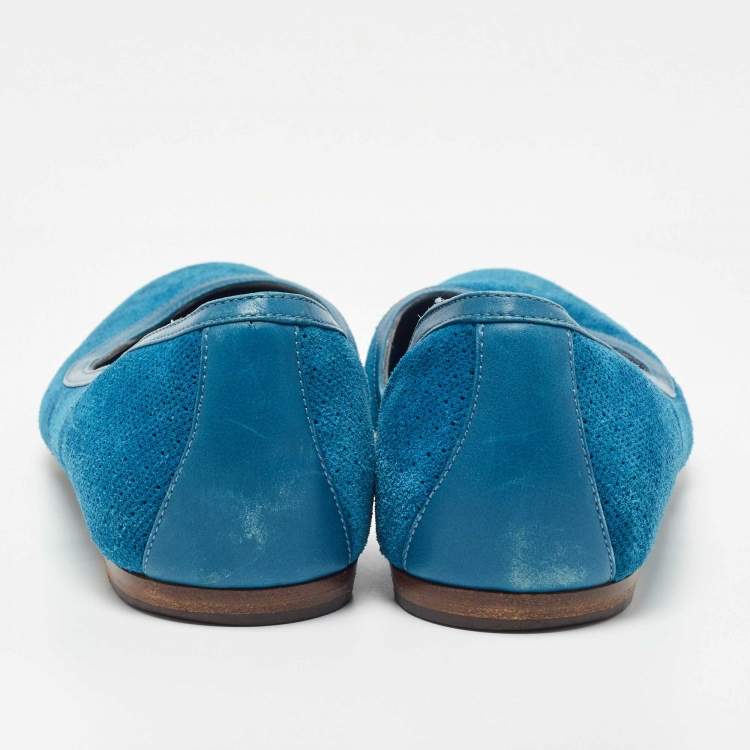 Pre Owned Bottega Veneta Blue Suede and Leather Ballet Flats Size 36.5