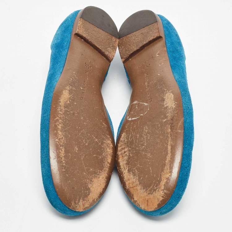 Pre Owned Bottega Veneta Blue Suede and Leather Ballet Flats Size 36.5