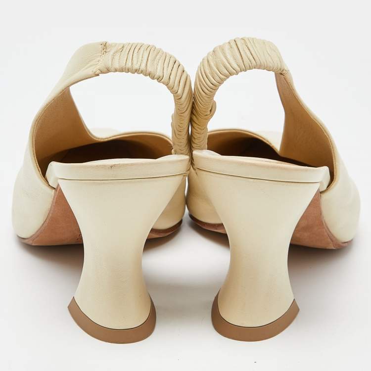 Pre Owned Bottega Veneta Beige Leather Slingback D'orsay Pumps Size 38