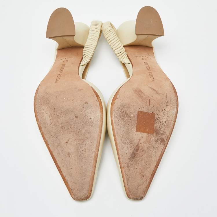 Pre Owned Bottega Veneta Beige Leather Slingback D'orsay Pumps Size 38
